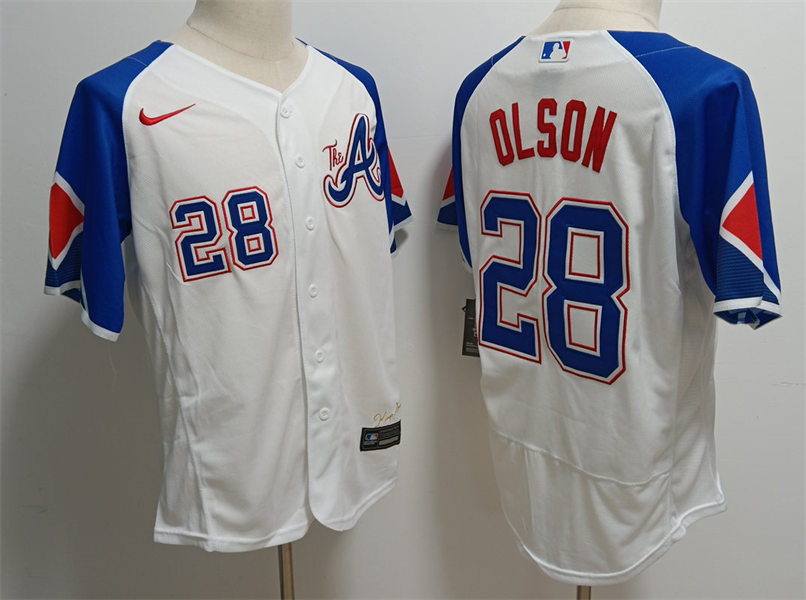  Mens Atlanta Braves #28 Matt Olson 2023 City Connect Authentic Jersey - White 