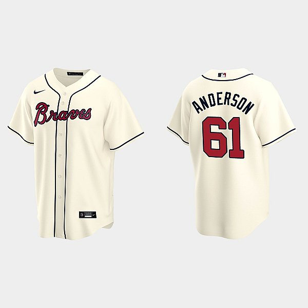  Mens Atlanta Braves #61 Nick Anderson Nike Cream Alternate Cool Base Jersey 