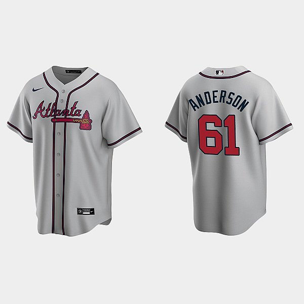  Mens Atlanta Braves #61 Nick Anderson Nike Grey Road Cool Base Jersey 