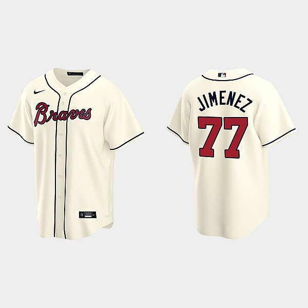  Mens Atlanta Braves #77 Joe Jimenez Nike Cream Alternate Cool Base Jersey 