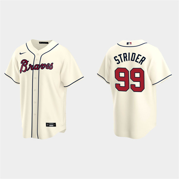  Mens Atlanta Braves #99 Spencer Strider Nike Cream Alternate Cool Base Jersey 