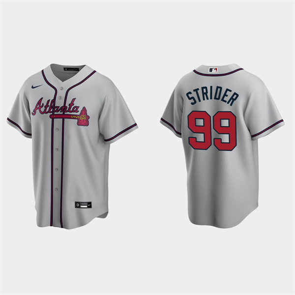  Mens Atlanta Braves #99 Spencer Strider Nike Grey Road Cool Base Jersey 