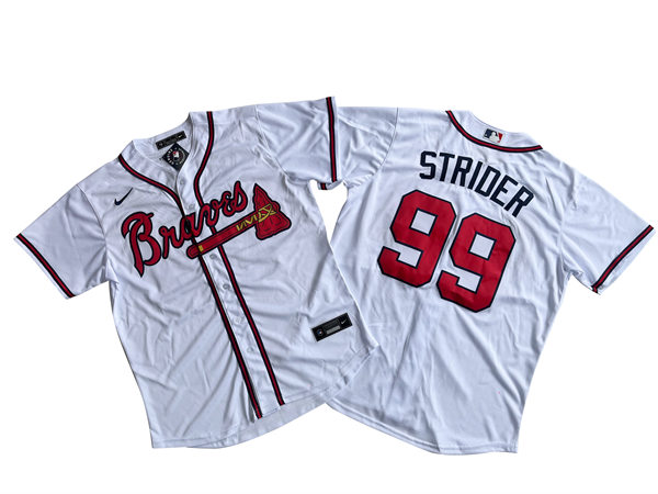  Mens Atlanta Braves #99 Spencer Strider Nike Home White CoolBase Jersey 