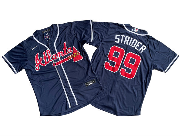  Mens Atlanta Braves #99 Spencer Strider Nike Navy Alternate Cool Base Jersey 