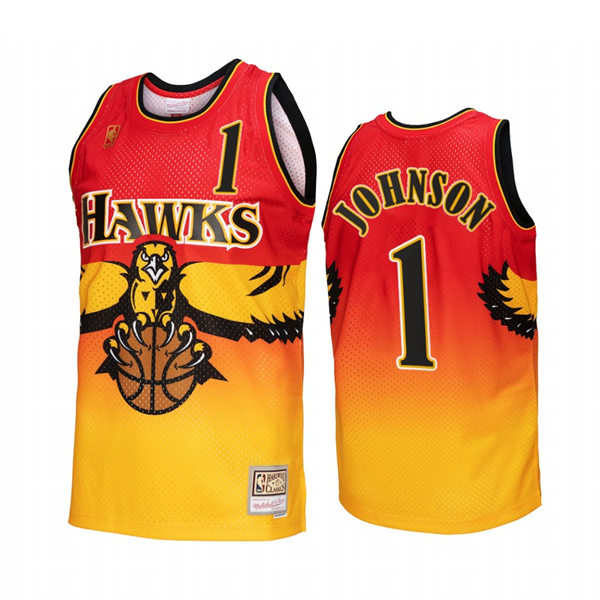  Mens Atlanta Hawks #1 Jalen Johnson Red Yellow Retro 1996-97 Hardwood Classics Throwback Jersey 