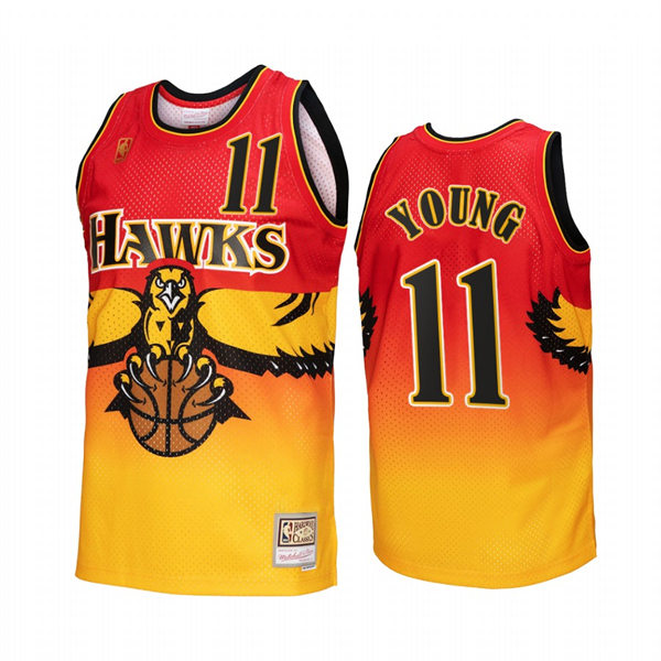  Mens Atlanta Hawks #11 Trae Young Red Yellow Retro 1996-97 Hardwood Classics Throwback Jersey 