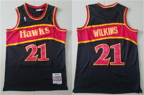  Mens Atlanta Hawks #21 Dominique Wilkins Mitchell & Ness Black 1986-87 Hardwood Classics Reload Jersey 