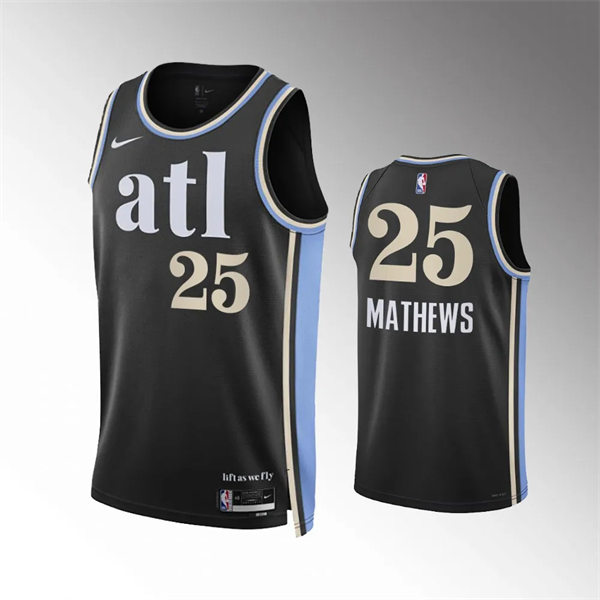  Mens Atlanta Hawks #25 Garrison Mathews 2023-24 ATL City Edition Swingman Jersey Black 