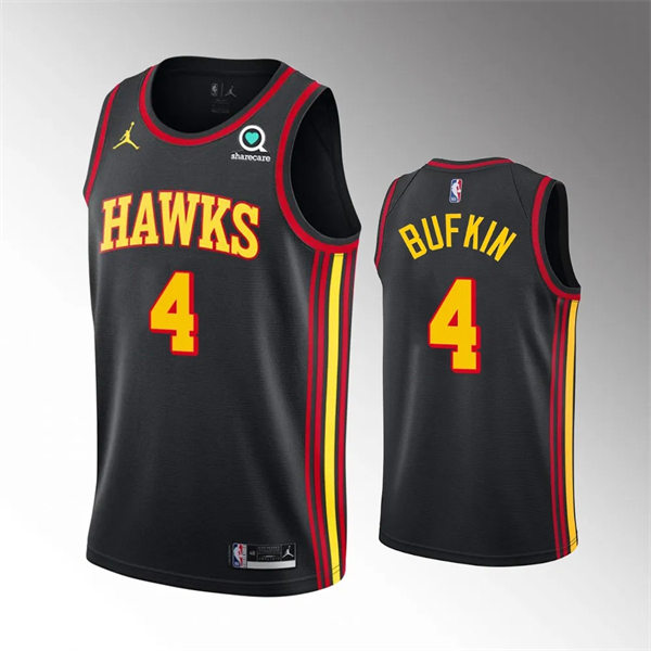  Mens Atlanta Hawks #4 Kobe Bufkin 2023-24 Black Statement Edition Swingman Jersey 