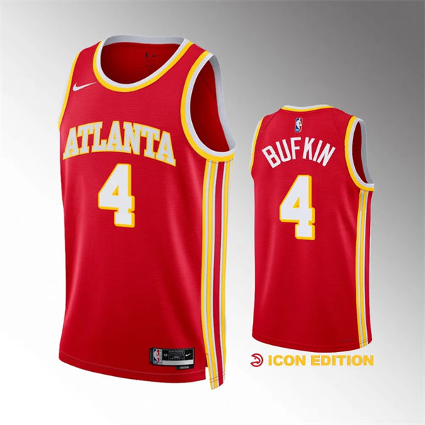  Mens Atlanta Hawks #4 Kobe Bufkin 2023-24 Red Icon Edition Swingman Jersey 