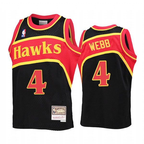  Mens Atlanta Hawks #4 Spud Webb Black 1986-87 Hardwood Classics Reload Jersey 