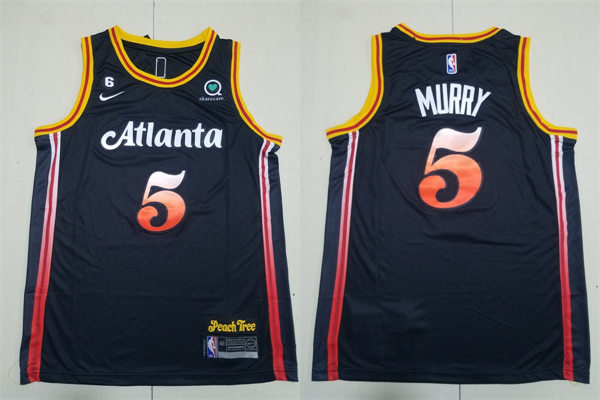  Mens Atlanta Hawks #5 Dejounte Murray Black 2022-23 City Edition Swingman Jersey 