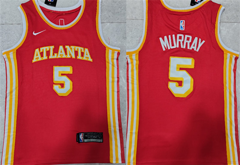  Mens Atlanta Hawks #5 Dejounte Murray Red Icon Edition Swingman Jersey 