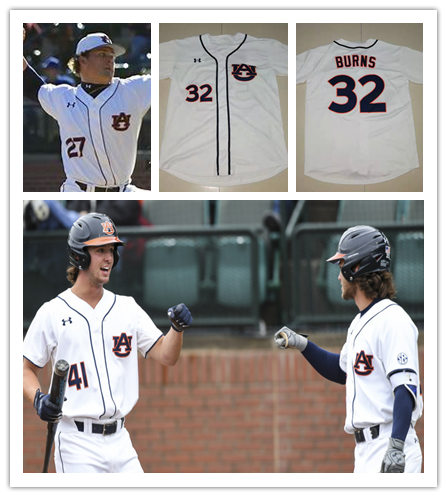  Mens Auburn Tigers Custom Cody Greenhill Frank Thomas Casey Mize Dylan Ingram Trace Bright 2017 White Stripes Under Armour Baseball Jersey 