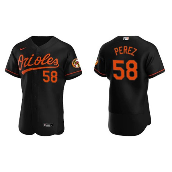  Mens Baltimore Orioles #58 Cionel Perez Nike Black Alternate Flexbase Jersey 
