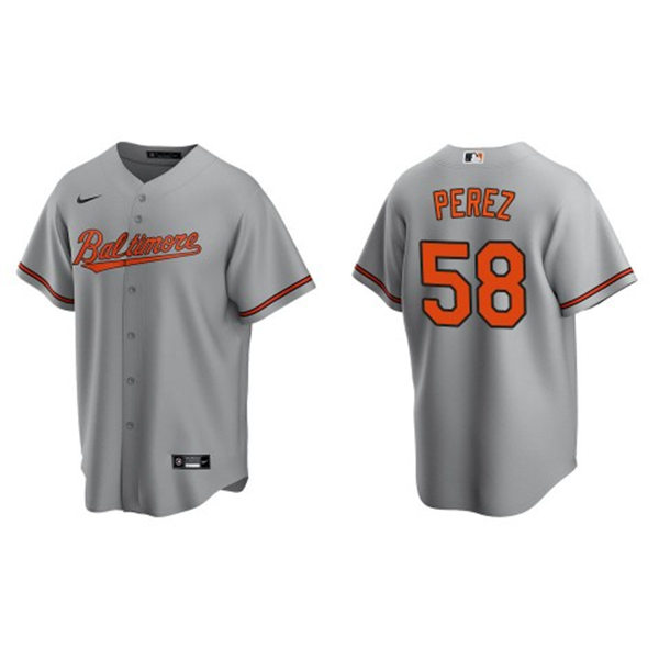  Mens Baltimore Orioles #58 Cionel Perez Nike Gray Replica Road Jersey 