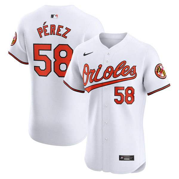  Mens Baltimore Orioles #58 Cionel Perez Nike Home White Flexbase Player Jersey 