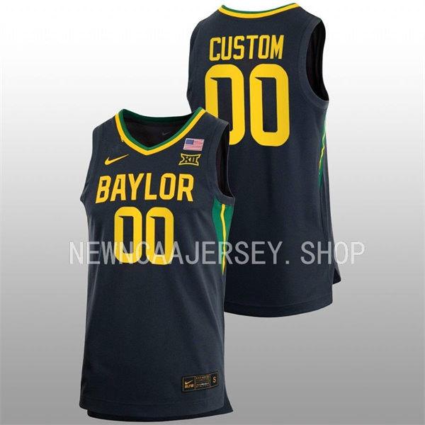  Mens Baylor Bears Custom Nike Charcoal Gold NCAA College Basketball Jersey 