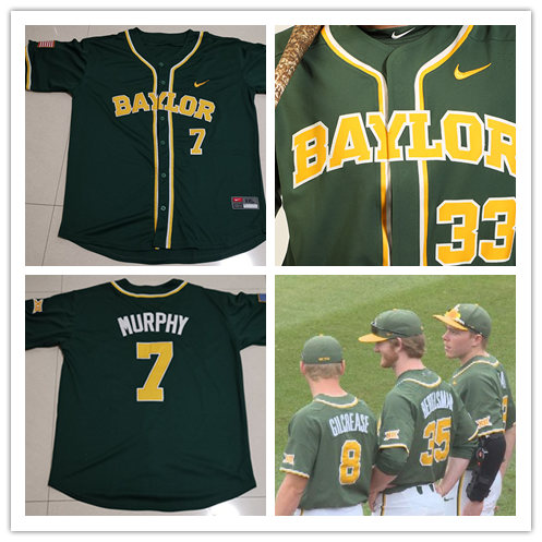  Mens Baylor Bears Custom Nike Green NCAA College Baseball Jersey 