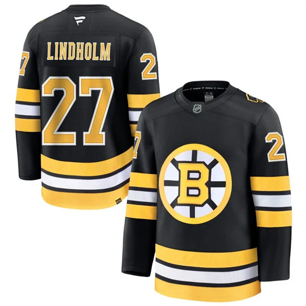 Mens Boston Bruins #27 Hampus Lindholm Fanatics 2025 Black Home Premium Jersey 