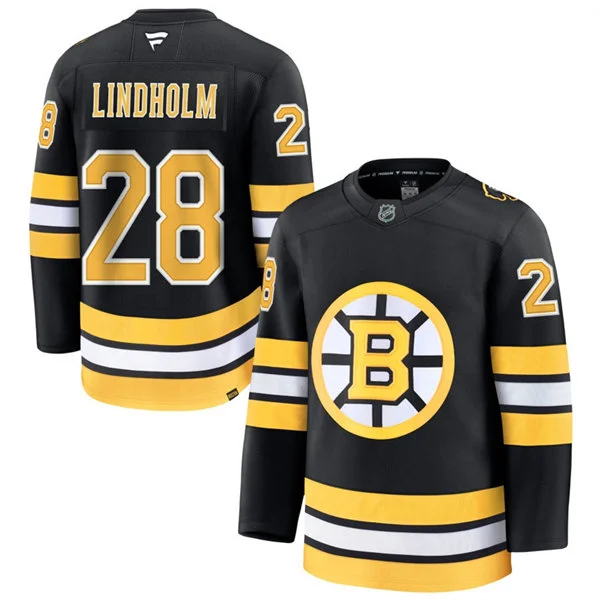  Mens Boston Bruins #28 Elias Lindholm Fanatics 2025 Black Home Premium Jersey 