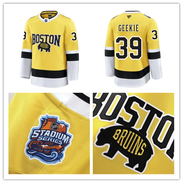  Mens Boston Bruins #39 Morgan Geekie 2026 Stadium Series Premium Jersey Yellow 
