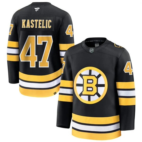  Mens Boston Bruins #47 Mark Kastelic Fanatics 2025 Black Home Premium Jersey 