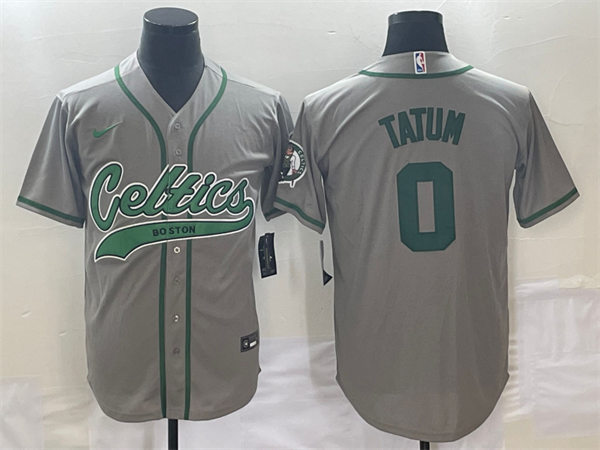  Mens Boston Celtics #0 Jayson Tatum Nike Gray Baseball Jersey 