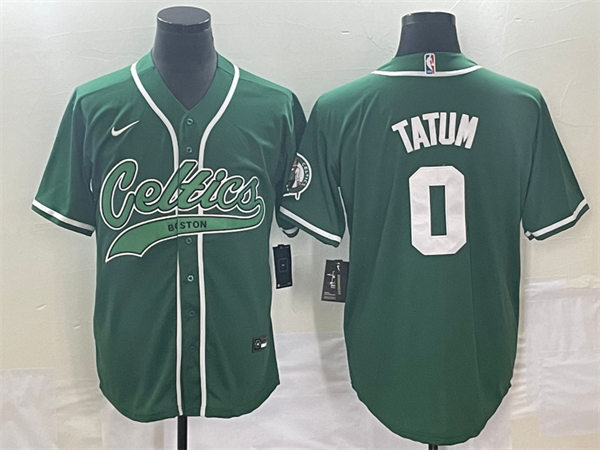  Mens Boston Celtics #0 Jayson Tatum Nike Kelly Green Baseball Jersey 