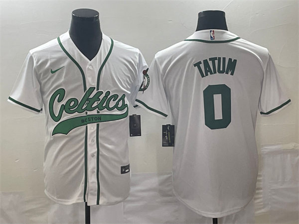  Mens Boston Celtics #0 Jayson Tatum Nike White Baseball Jersey 