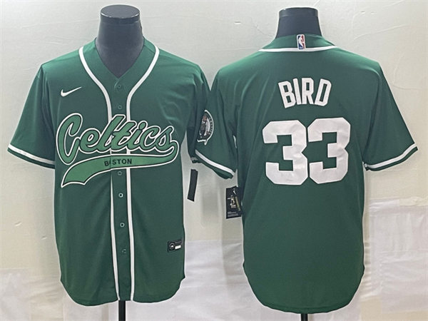  Mens Boston Celtics #33 Larry Bird Nike Kelly Green Baseball Jersey 
