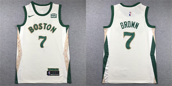  Mens Boston Celtics #7 Jaylen Brown 2023-24 Cream City Edition Player Jersey 