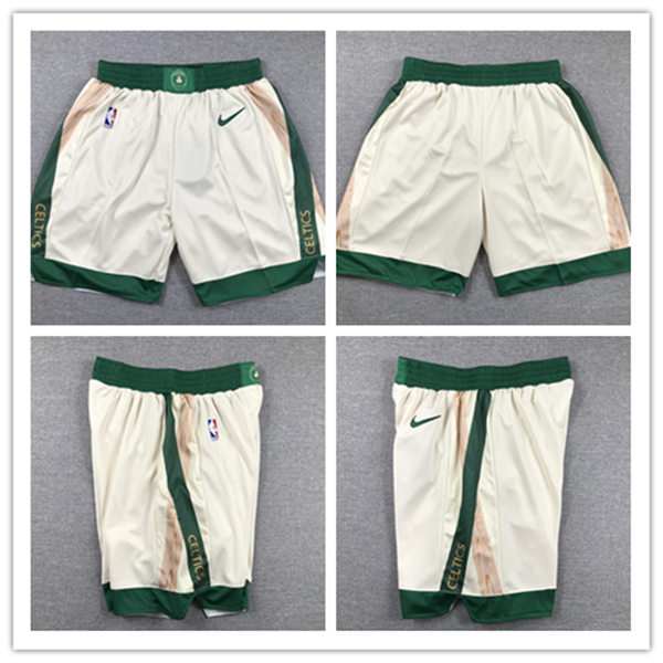  Mens Boston Celtics Cream 2023-24 City Edition Swingman Embroidered Shorts 