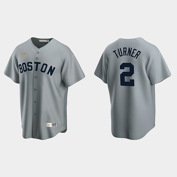  Mens Boston Red Sox #2 Justin Turner Nike Gray Road Cooperstown Collection Jersey 