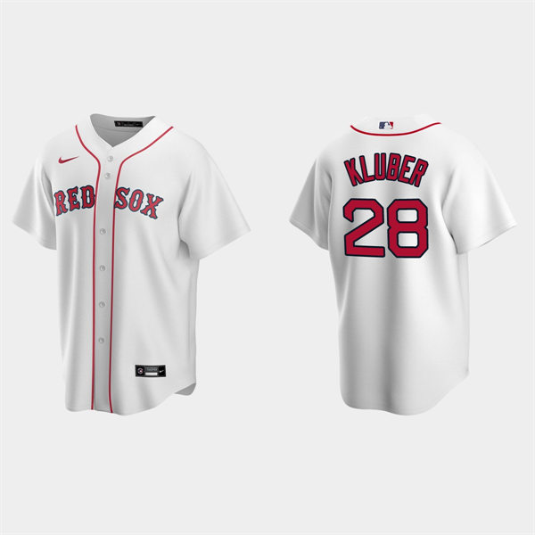  Mens Boston Red Sox #28 Corey Kluber Nike White Home with Name Cool Base Jersey 