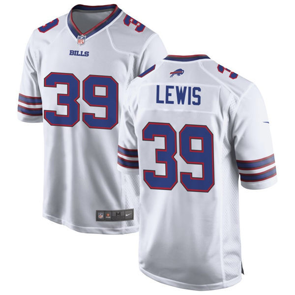  Mens Buffalo Bills #39 Cam Lewis Nike White Away Vapor Limited Jersey 