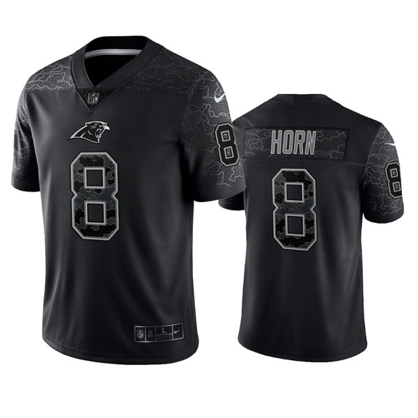  Mens Carolina Panthers #8 Jaycee Horn Black Rflctv Limited Jersey 