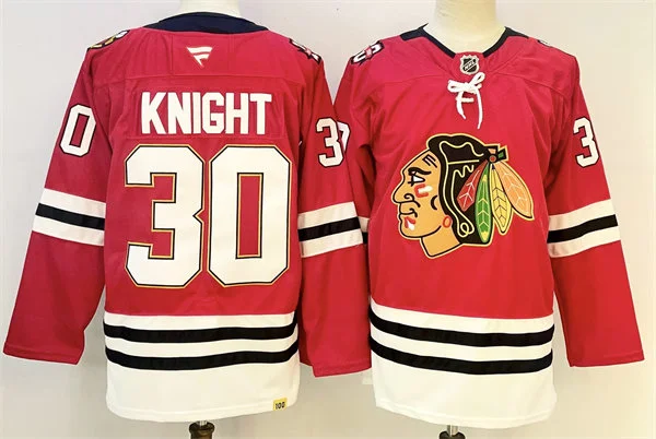  Mens Chicago Blackhawks #30 Spencer Knight Fanatics Red 100th Anniversary Jersey 