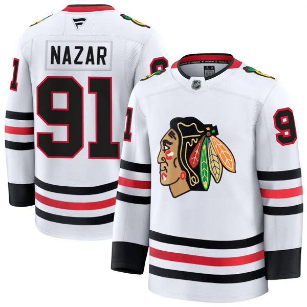  Mens Chicago Blackhawks #91 Frank Nazar Fanatics White Away Jersey 
