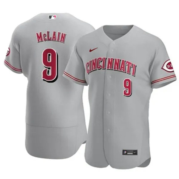  Mens Cincinnati Reds #9 Matt McLain Nike Road Gray Vapor Premier Elite Jersey(5) 