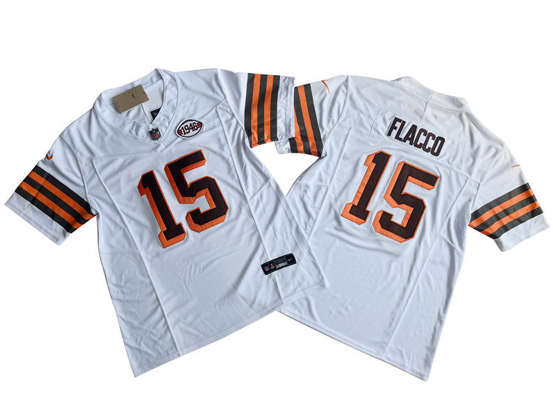  Mens Cleveland Browns #15 Joe Flacco Nike White 1946 Collection 75th Anniversary Vapor F.U.S.E. Limited Jersey 