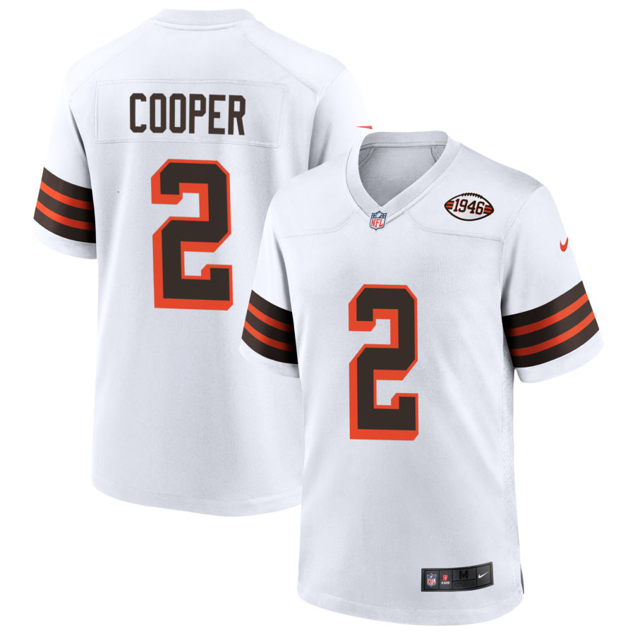  Mens Cleveland Browns #2 Amari Cooper Nike 2021 White Retro 1946 75th Anniversary Vapor F.U.S.E. Limited Jersey 