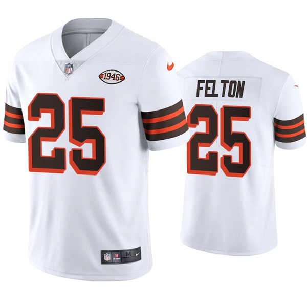  Mens Cleveland Browns #25 Demetric Felton Nike 2021 White Retro 1946 75th Anniversary Jersey 