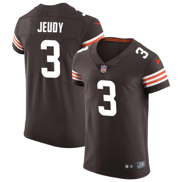  Mens Cleveland Browns #3 Jerry Jeudy Nike Brown Home Vapor Limited Jersey 