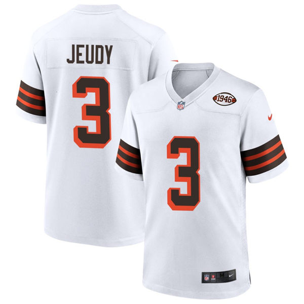  Mens Cleveland Browns #3 Jerry Jeudy Nike White 1946 Collection 75th Anniversary Jersey 