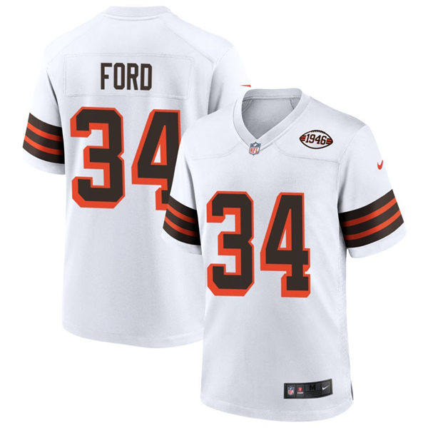  Mens Cleveland Browns #34 Jerome Ford Nike White 1946 Collection 75th Anniversary Jersey 