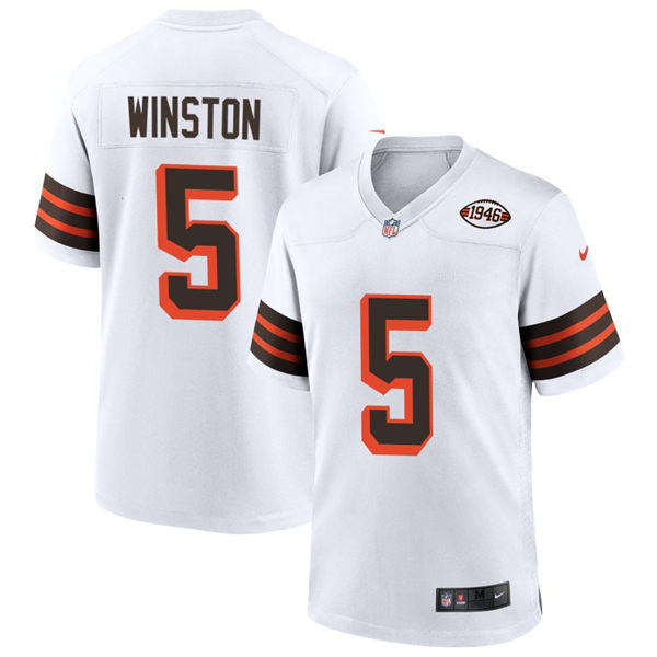  Mens Cleveland Browns #5 Jameis Winston Nike White 1946 Collection 75th Anniversary Jersey 