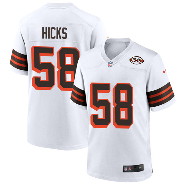  Mens Cleveland Browns #58 Jordan Hicks Nike White 1946 Collection 75th Anniversary Jersey 