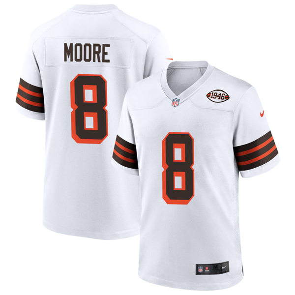  Mens Cleveland Browns #8 Elijah Moore  Nike White 1946 Collection 75th Anniversary Jersey 