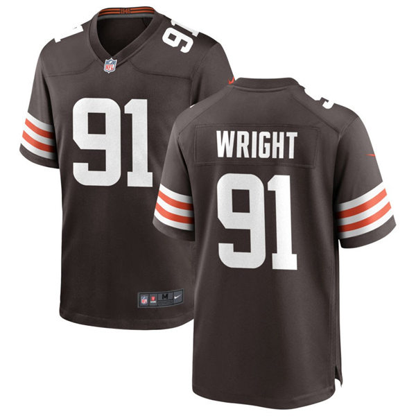  Mens Cleveland Browns #91 Alex Wright Nike Brown Home Vapor Limited Jersey 